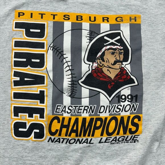 90s Vintage Pittsburgh Pirates Graphic Tee Mens XL Dead Stock 1991 NL Champions - Picture 2 of 11